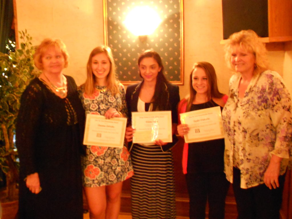 Zontians Nancy Ginter and Sue Pulverenti with YWPA and Jean Coon Award winners, Deanna DiFabio, Elaine Marji and Taylor Frisicano.
